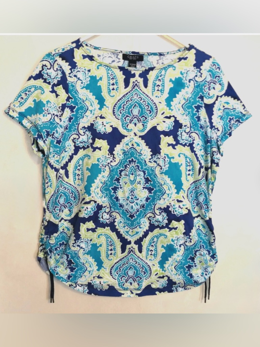 Chaps Women’s 1X Plus Paisley Blue, White, Teal & Green Top Flattering fit